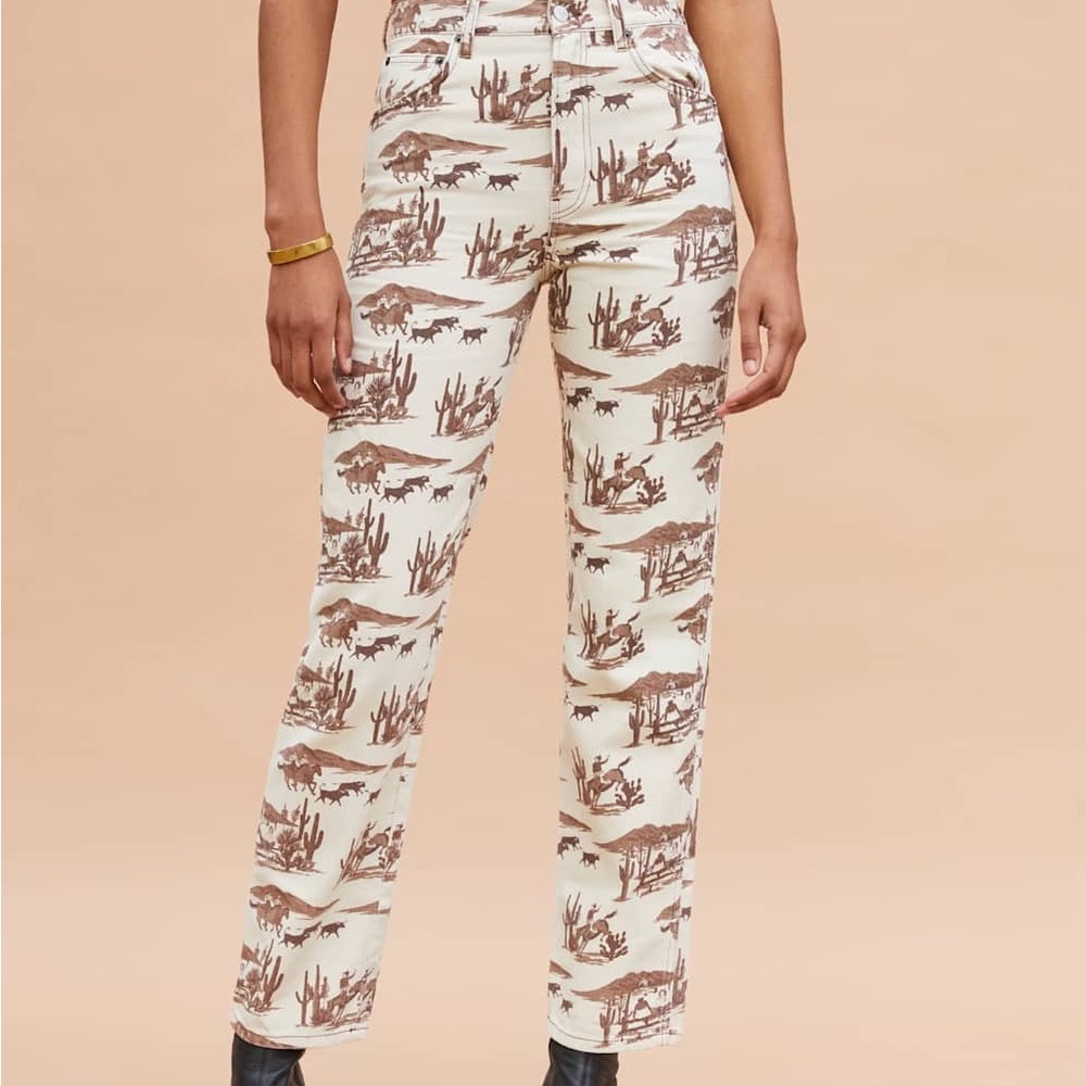 Reformation sonora high rise Brown and Cream Patterned Straight Leg Jeans